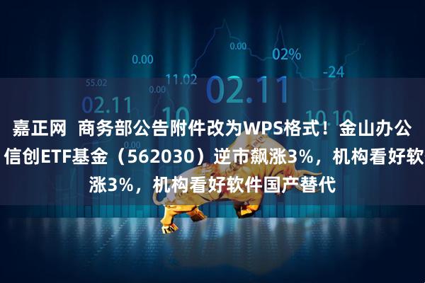 嘉正网  商务部公告附件改为WPS格式！金山办公涨超15%，信创ETF基金（562030）逆市飙涨3%，机构看好软件国产替代